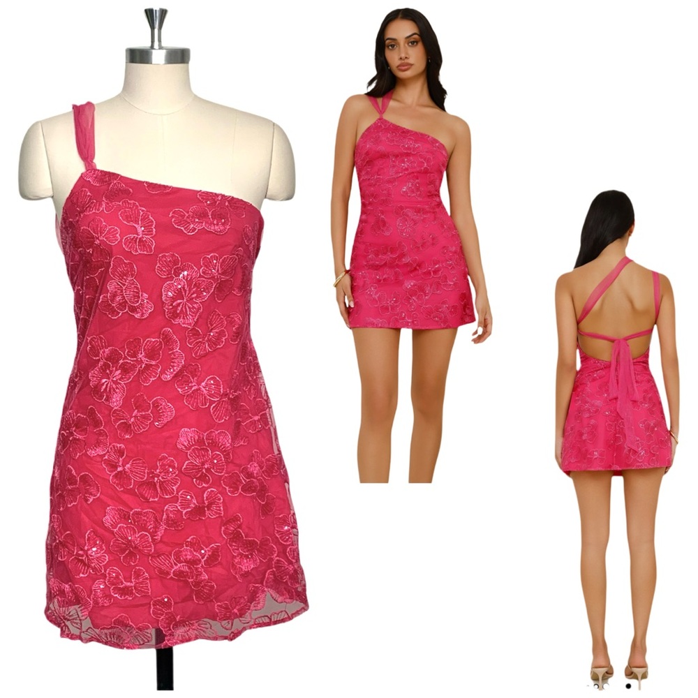 Hello Molly Nightfall Energy One Shoulder Mesh Mini Dress Pink Size 6 NWT